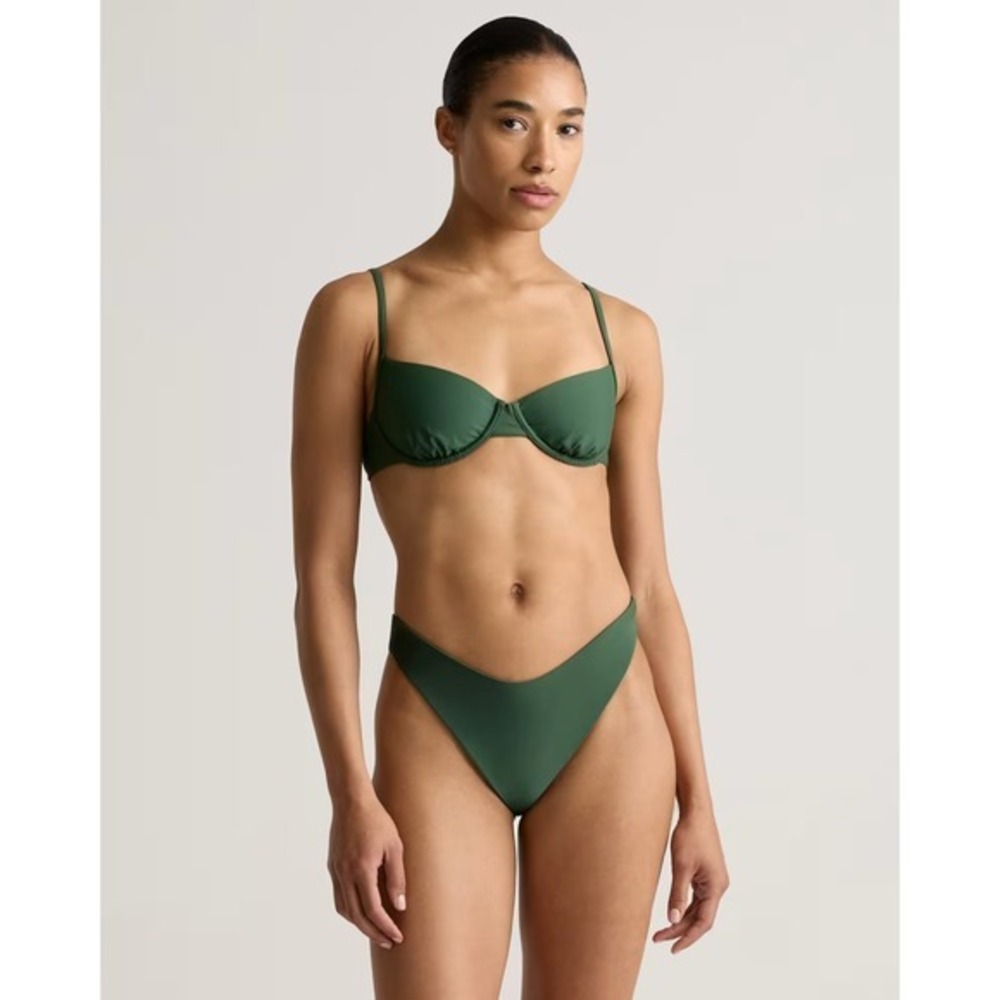 Quince Italian Demi Bikini Top and High Leg Bikini‎ Bottom in Palm Green S/M